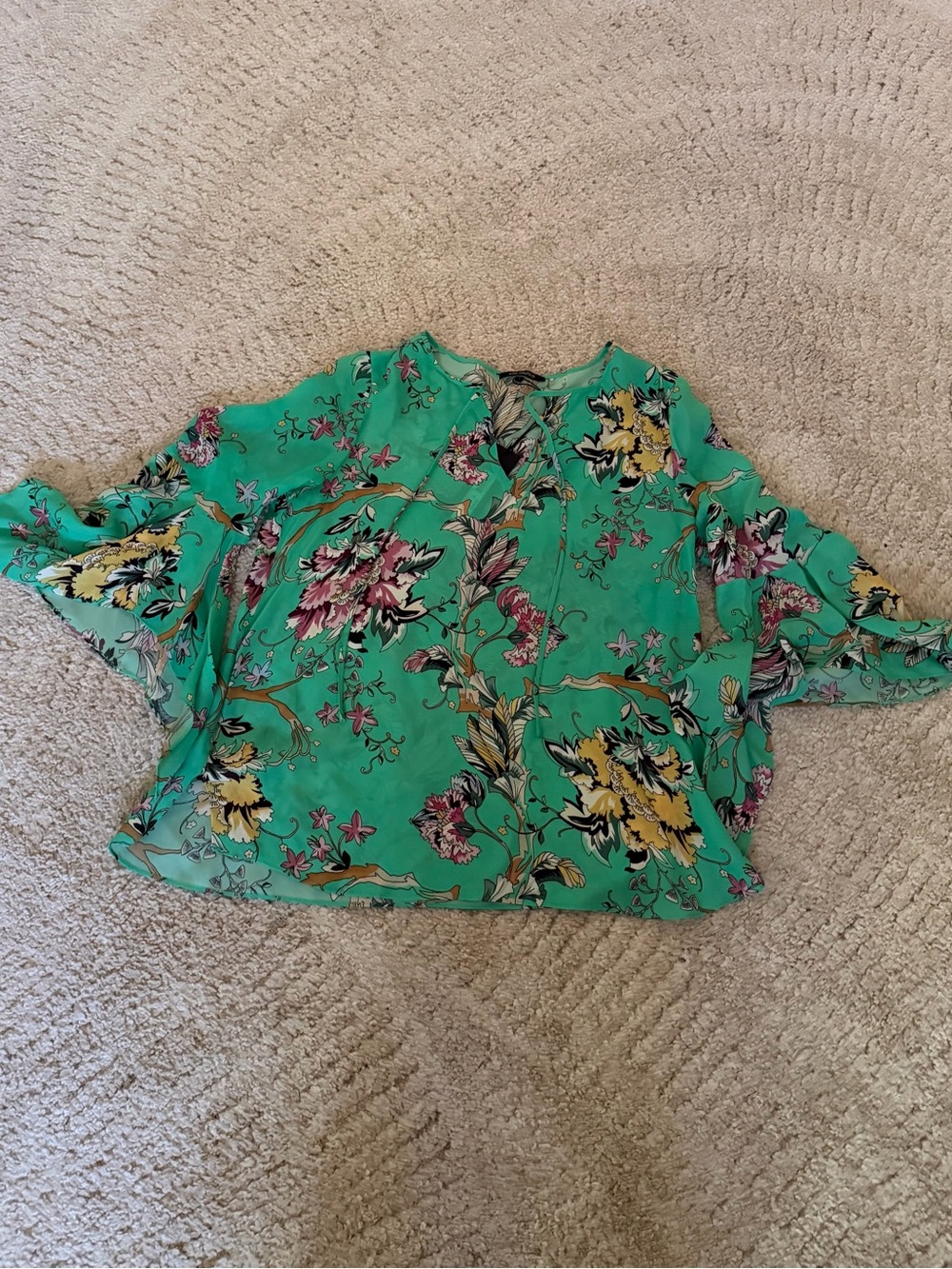 Kobi Halperin Teal Floral Short Sleeve Blouse